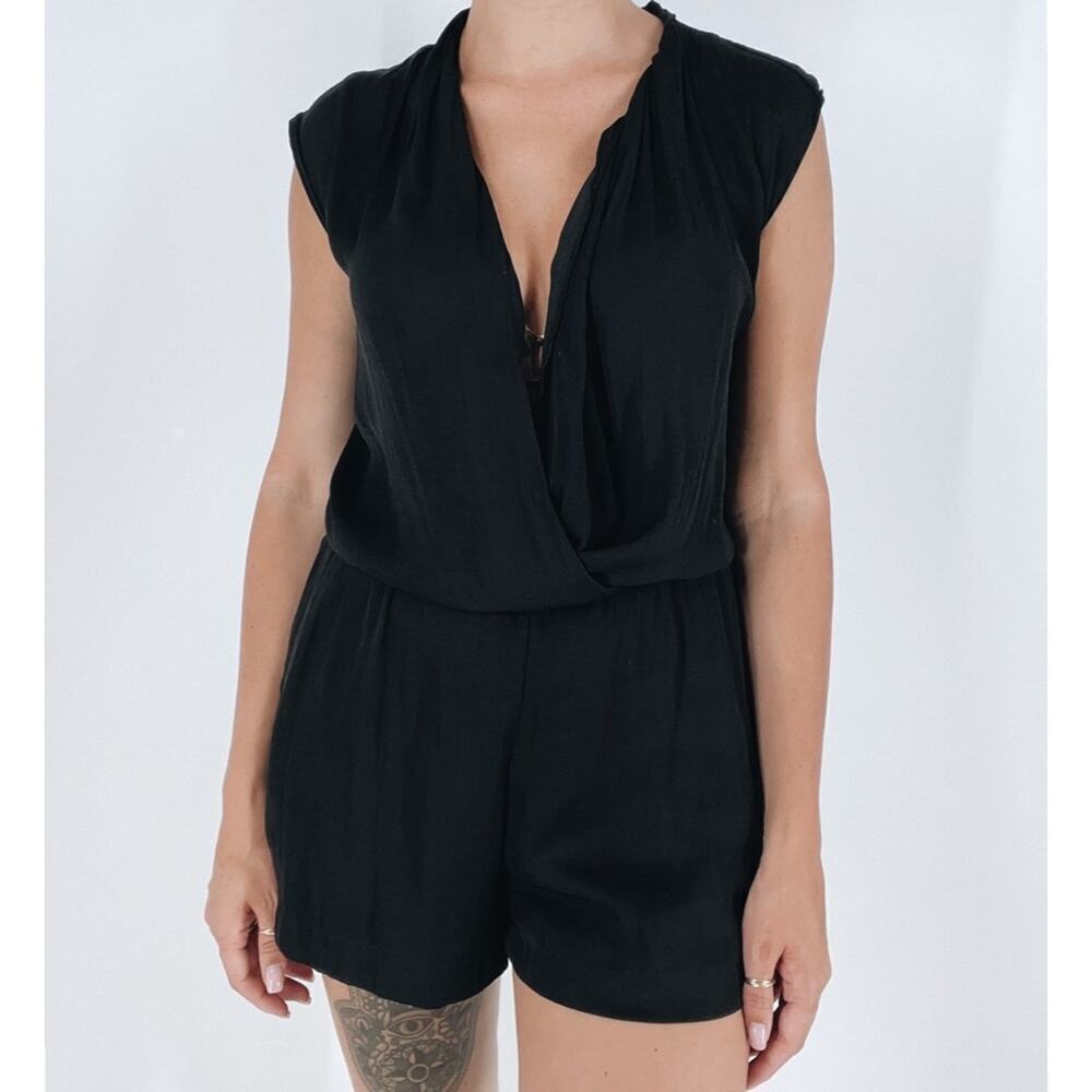 Zara Trafaluc Black Sleeveless Romper With Lace Back